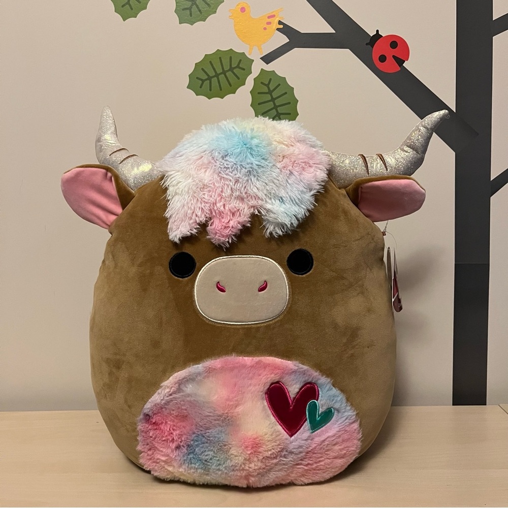 Squishmallow Candela Highland Cow, Furry Belly, Valentine ♥️, 16” New